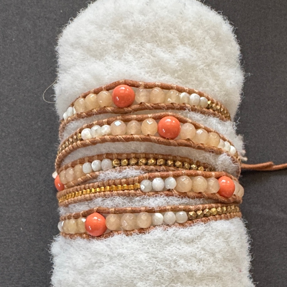 Chan Luu Orange and Gold Beaded Wrap Bracelet